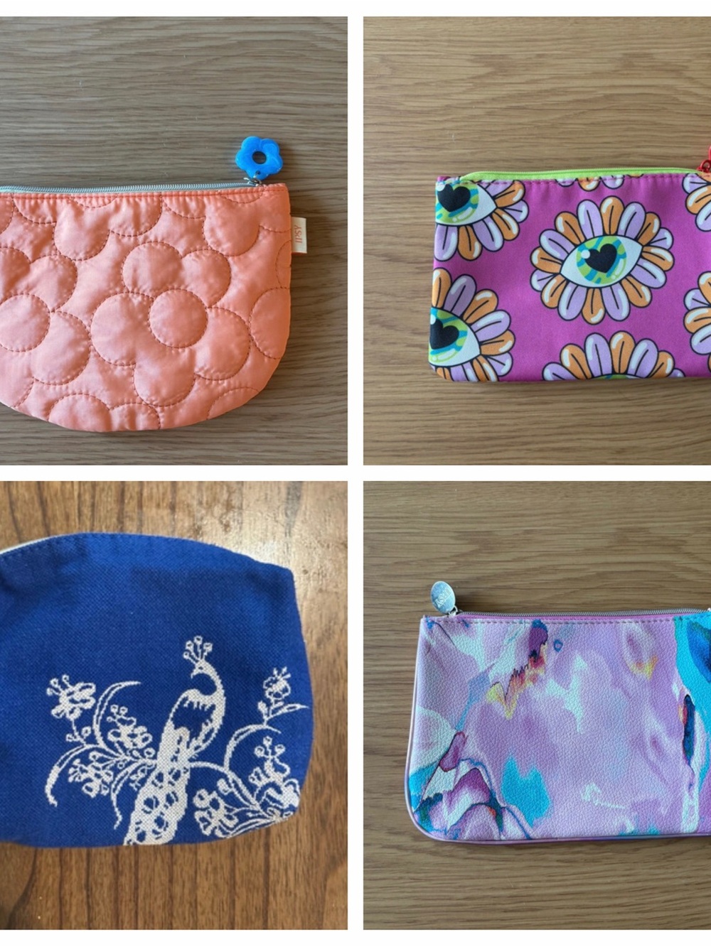 ipsy Assorted Quilted & Printed Cosmetic Pouches - Coral, Pink, Blue, Purple
